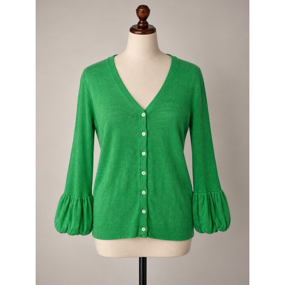 Pierri New York Vibrant Green V-Neck Cardigan Statement Bell Sleeve Medium